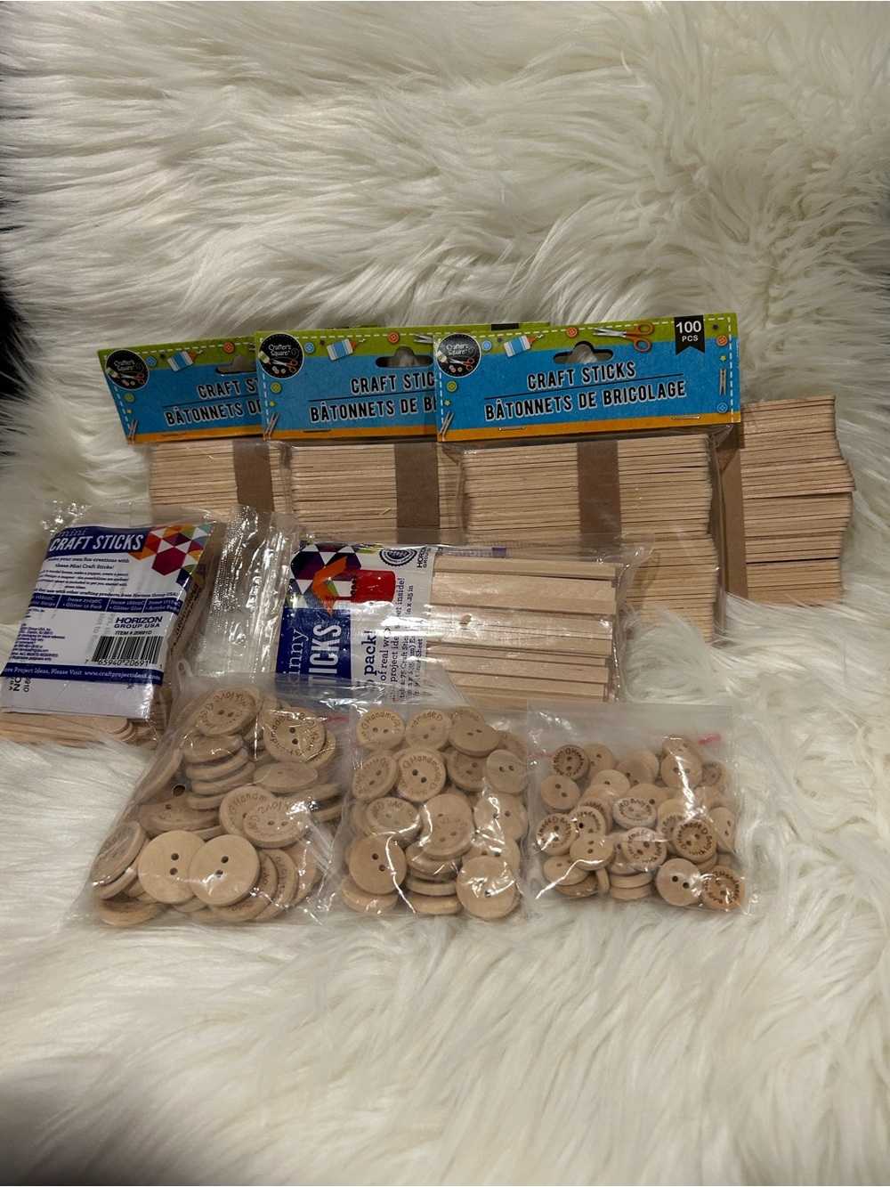 Unbranded Natural Wood Craft Sticks and Buttons Set - Natural